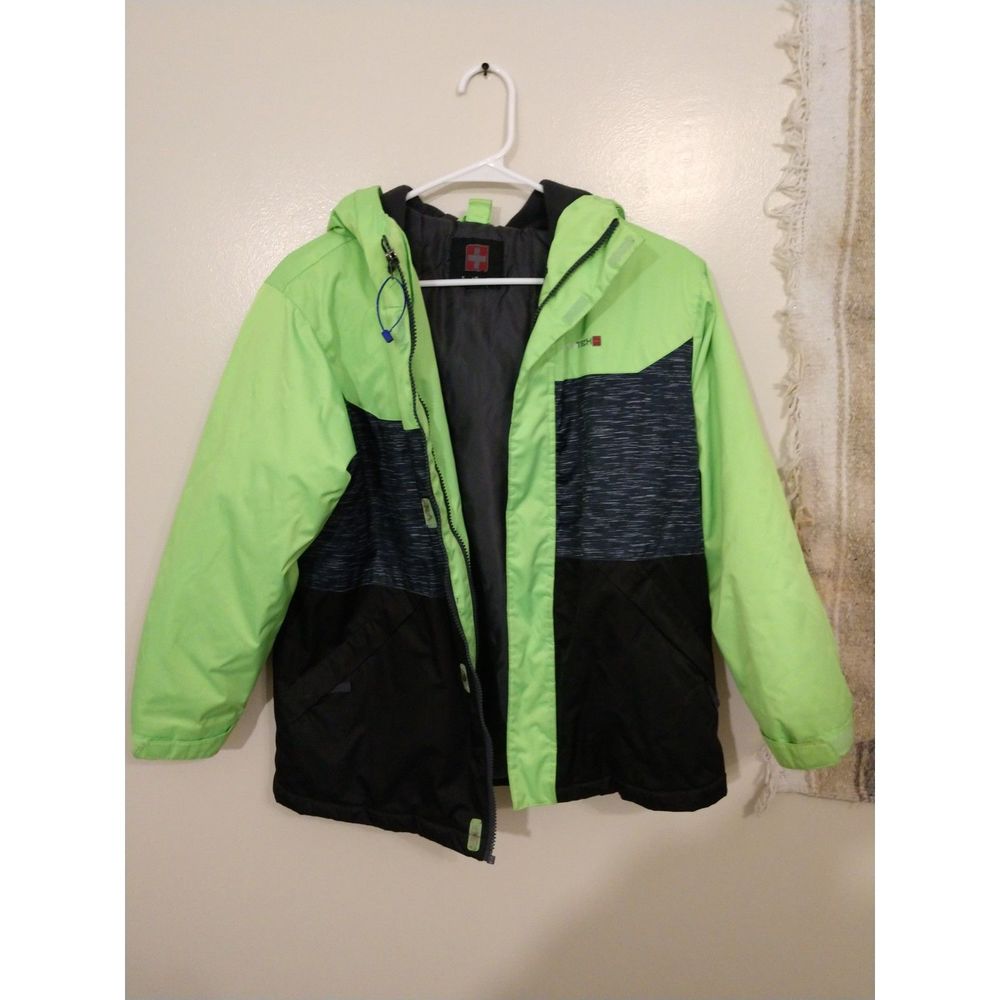 Women's. Swiss Tech. Large Ski Jacket. Chartreuse/Black. Double zippered.